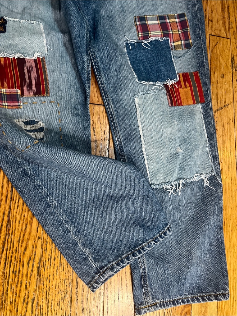 Ralph Lauren Plus Size Patchwork Boho Relaxed Tapered Jeans in Skye Wash - Picture 6 of 9